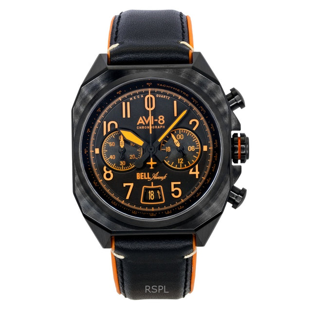 AVI-8 Bell X-1 Machbuster Chronograph Super Sonic Black Rubber And Leather Strap Black Dial Quartz AV-4118-04 Men's Watch