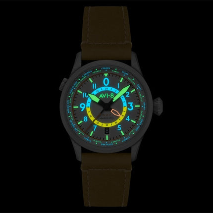 AVI-8 Flyboy Wingman Worldtimer GMT Automatic Sand Green Strap Cream Dial AV-4120-02 Men's Watch With Extra Strap