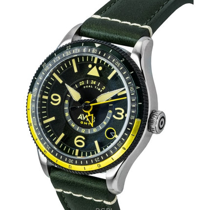 AVI-8 Flyboy Airmaster GMT Fuselage Green Leather Strap Green Dial Automatic AV-4128-03 Men's Watch
