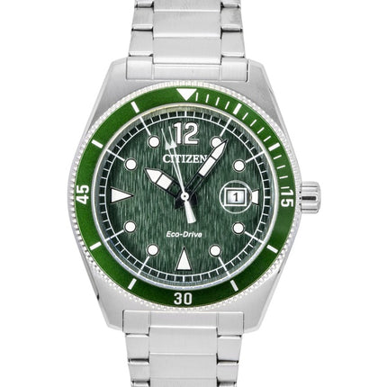 Citizen Eco-Drive Stainless Steel Green Dial Solar AW1880-55X 100M Men's Watch