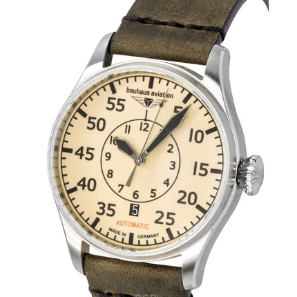 Bauhaus Aviation Leather Strap Beige Dial Automatic 27565 Men's Watch