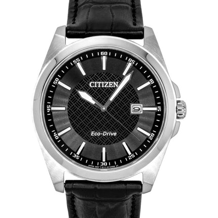 Citizen Eco-Drive Black Leather Strap Black Dial Solar BM7108-14E 100M Men's Watch