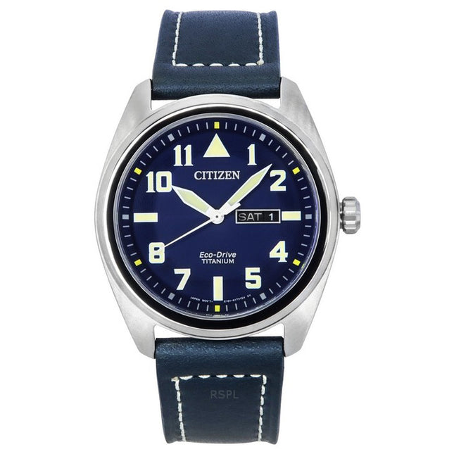 Citizen Eco-Drive Super Titanium Blue Leather Strap Blue Dial BM8560-45L 100M Men's Watch