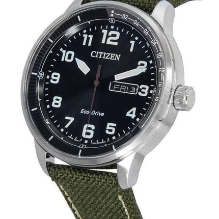 Citizen Urban Eco-Drive Green Nylon Strap Black Dial BM8590-10E 100M Men's Watch