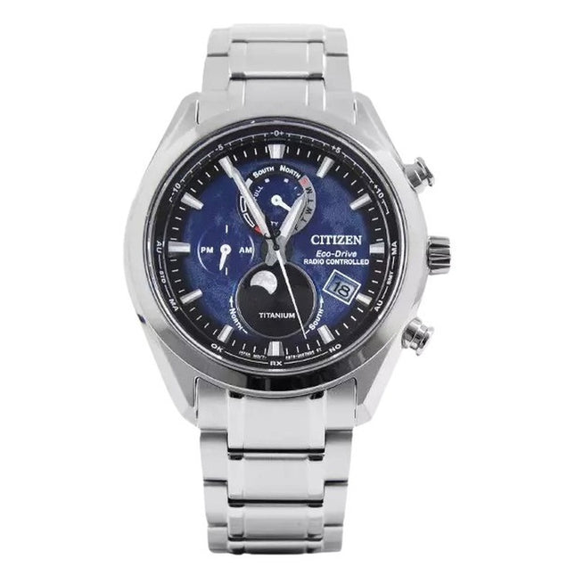 Citizen Tsuku-yomi Chronograph Moon Phase Super Titanium Blue Dial Eco-Drive BY1010-81L 100M Men's Watch