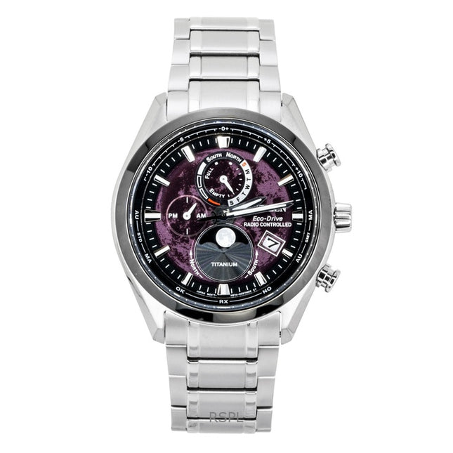 Citizen Tsuki-Yomi Radio-Controlled Moon Phase Super Titanium Red Dial Eco Drive BY1018-80X 100M Men's Watch