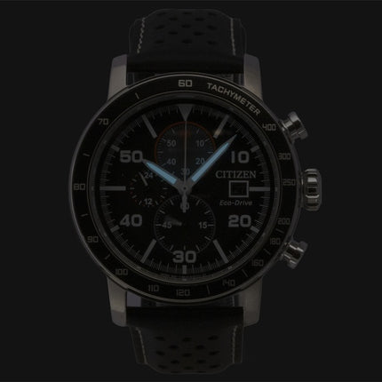 Citizen Brycen Chronograph Leather Strap Black Dial Eco-Drive CA0649-14E 100M Men's Watch
