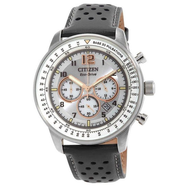 Citizen Chronograph Leather Strap Grey Dial Eco-Drive CA4500-24H 100M Men's Watch