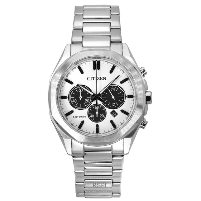 Citizen Eco-Drive Chronograph Stainless Steel White Dial CA4590-81A 100M Men's Watch