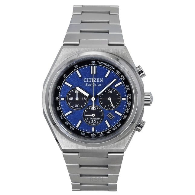 Citizen Zenshin Chronograph Super Titanium Blue Dial Eco-Drive CA4610-85L 100M Men's Watch