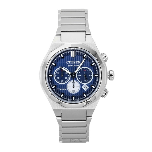 Citizen Zenshin Senkei Chronograph Super Titanium Blue Dial Eco-Drive CA4691-59L 100M Men's Watch