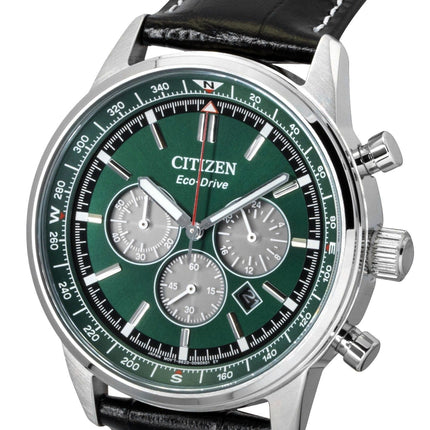 Citizen Eco-Drive Chronograph Leather Strap Green Dial CA4720-01X 100M Men's Watch
