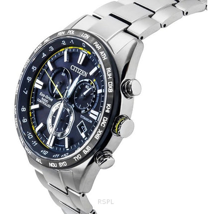 Citizen Radio Controlled Chronograph Super Titanium Black Dial Eco-Drive CB5947-80E 100M Men's Watch