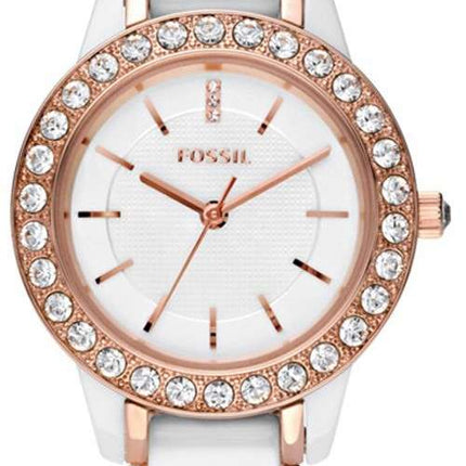 Fossil Jesse Crystallized White Ceramic Rose Gold Tone CE1041 Women's Watch