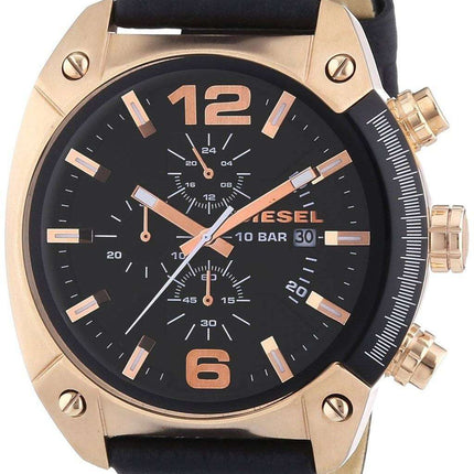 Diesel Overflow Chronograph Black Dial Black Leather DZ4297 Men's Watch