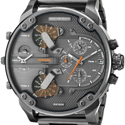 Diesel Daddies Gunmetal Ion-Plated Chronograph Four Time Zone Dial DZ7315 Men's Watch