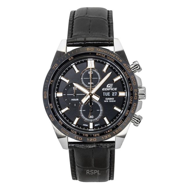 Casio Edifice Analog Chronograph Leather Strap Black Dial Quartz EFR-574BL-1AV 100M Men's Watch