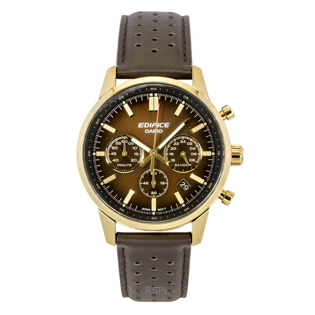 Casio Edifice Analog Chronograph Leather Strap Brown Dial Quartz EFR-575CL-5A 100M Men's Watch