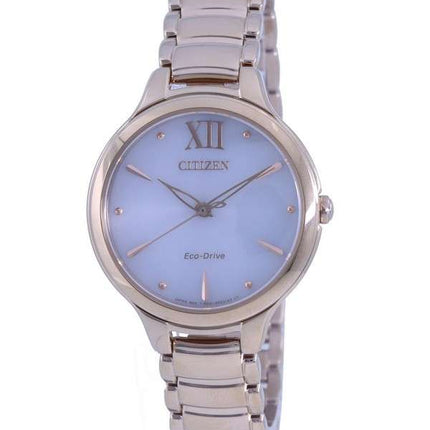 Citizen White Dial Rose Gold Tone Stainless Steel Eco-Drive EM0553-85A Women's Watch