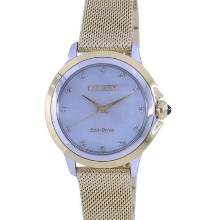 Citizen Ceci Diamond Accents Gold Tone Stainless Steel Mesh Eco-Drive EM0794-54D Women's Watch