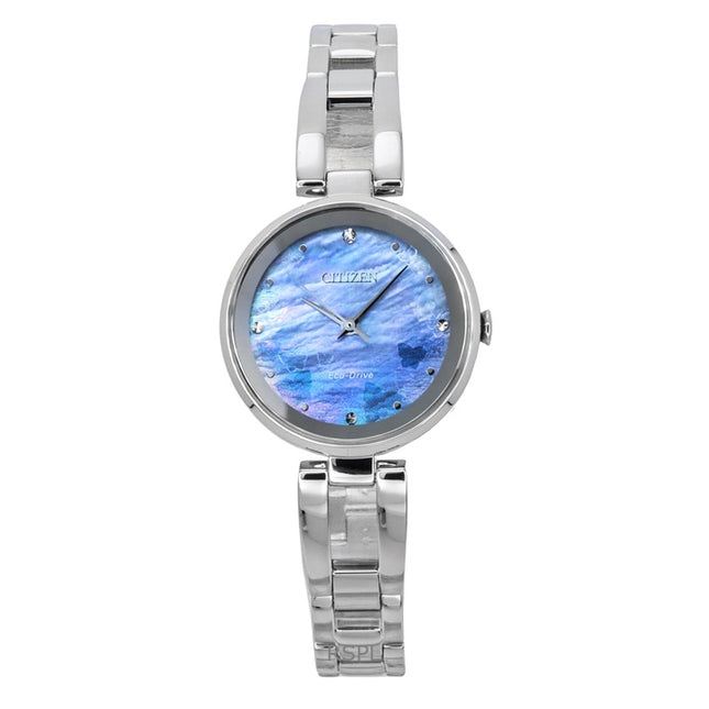 Citizen Eco-Drive Stainless Steel Beginning Blue Mother of Pear Dial EM0801-85N Women's Watch