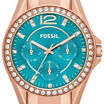 Fossil Riley Multi-Function Rose Gold-Tone Turquoise Dial ES3385 Women's Watch