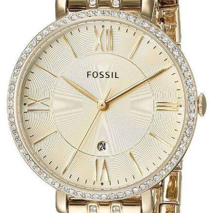 Fossil Jacqueline Champagne Dial Gold-Tone Crystals Embellished ES3547 Women's Watch