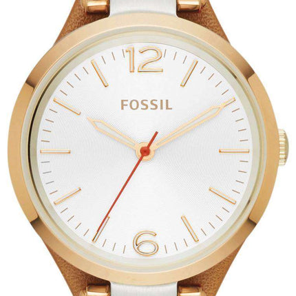 Fossil Georgia White Dial Rose Gold Tone Brown Leather Strap ES3565 Women's Watch