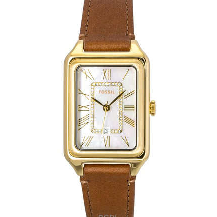 Fossil Raquel Brown Leather Strap White Mother Of Pearl Dial Quartz ES5307 Women's Watch