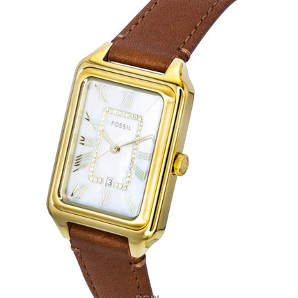 Fossil Raquel Brown Leather Strap White Mother Of Pearl Dial Quartz ES5307 Women's Watch