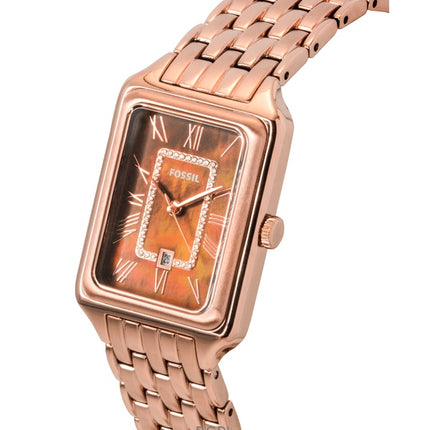 Fossil Raquel Rose Gold Tone Stainless Steel Brown Mother Of Pearl Dial Quartz ES5323 Women's Watch