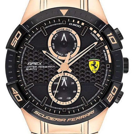 Ferrari Scuderia Apex Black Dial Gold Tone Stainless Steel Quartz 0830640 Mens Watch