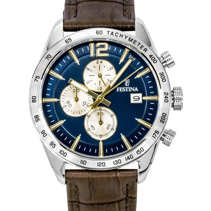 Festina Chronograph Leather Strap Blue Dial Quartz F16760-7 Men's Watch