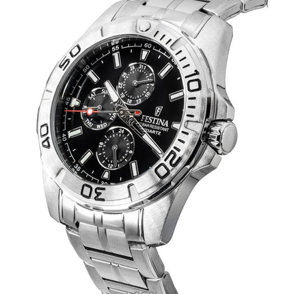 Festina Multifunction Stainless Steel Black Dial Quartz F20445-3 100M Men's Watch