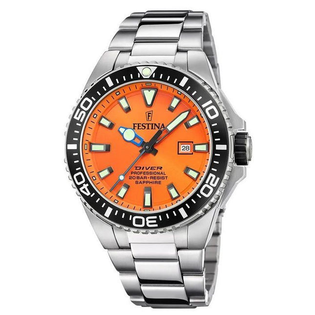 Festina Diver Stainless Steel Orange Dial Quartz F20663-4 200M Mens Watch