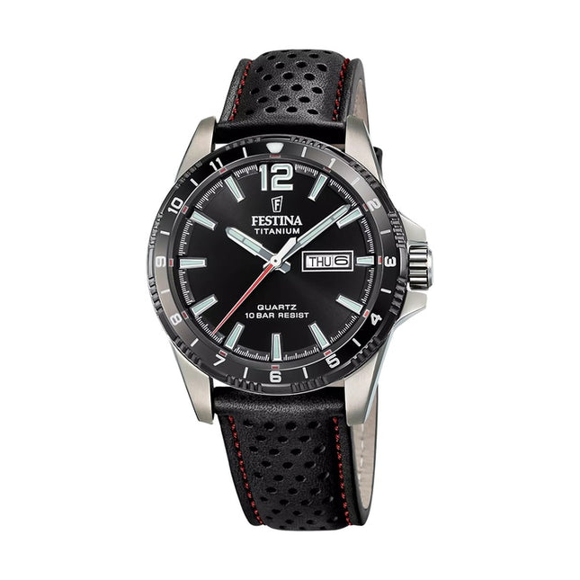 Festina Titanium Leather Strap Black Dial Quartz F20699-4 100M Men's Watch