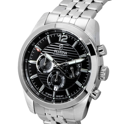 Festina Timeless Chronograph Stainless Steel Black Dial Quartz F20742-3 100M Men's Watch