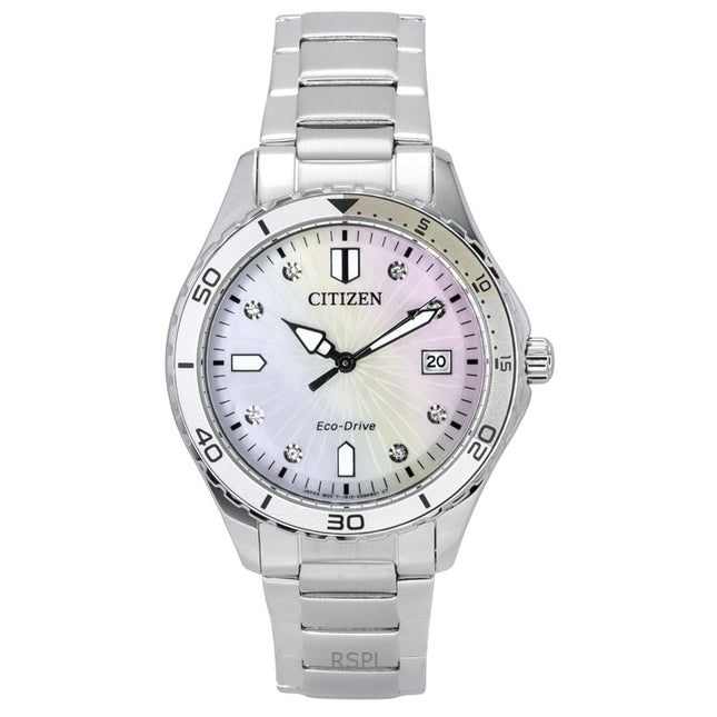 Citizen Marine Eco-Drive Crystal Accents Stainless Steel Mother Of Pearl Dial FE6170-88D 100M Women's Watch