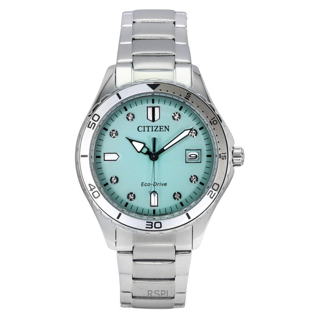 Citizen Marine Eco-Drive Crystal Accents Stainless Steel Green Dial FE6170-88L 100M Women's Watch