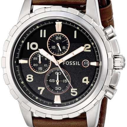 Fossil Dean Quartz Chronograph Black Dial Brown Leather FS4828 Men's Watch