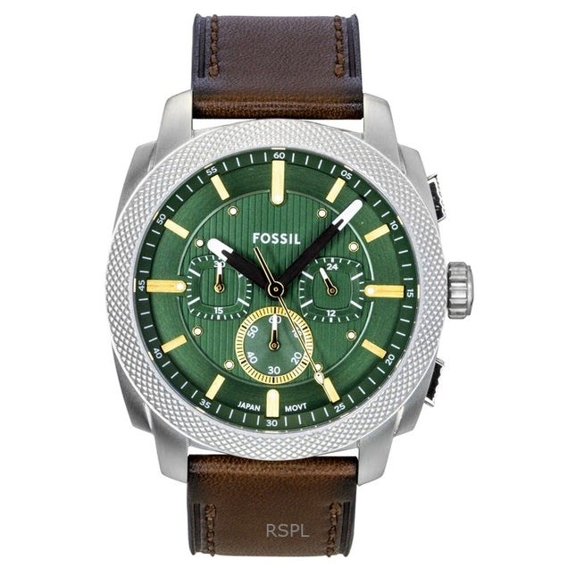 Fossil Machine Chronograph Leather Strap Green Dial Quartz FS6100 Men's Watch