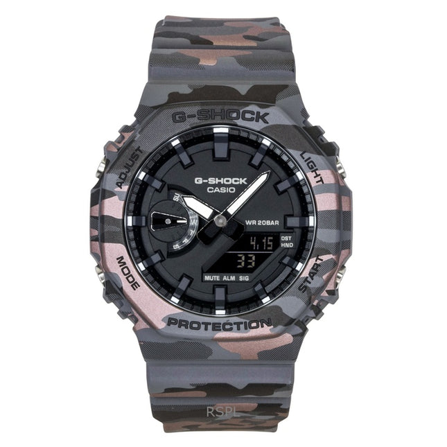 Casio G-Shock Analog Digital Camouflage Bio-based Resin Strap Black Dial Quartz GA-2100CM-8A 200M Men's Watch