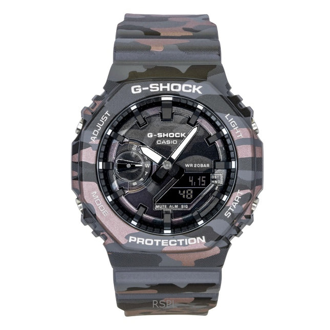 Casio G-Shock Analog Digital Camouflage Bio-based Resin Strap Black Dial Quartz GA-2100CMD-8A 200M Men's Watch