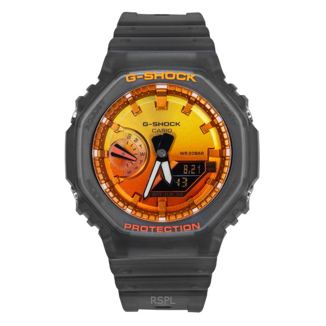 Casio G-Shock Analog Digital Resin Strap Orange Dial Quartz GA-2100FLS-8A4 200M Men's Watch
