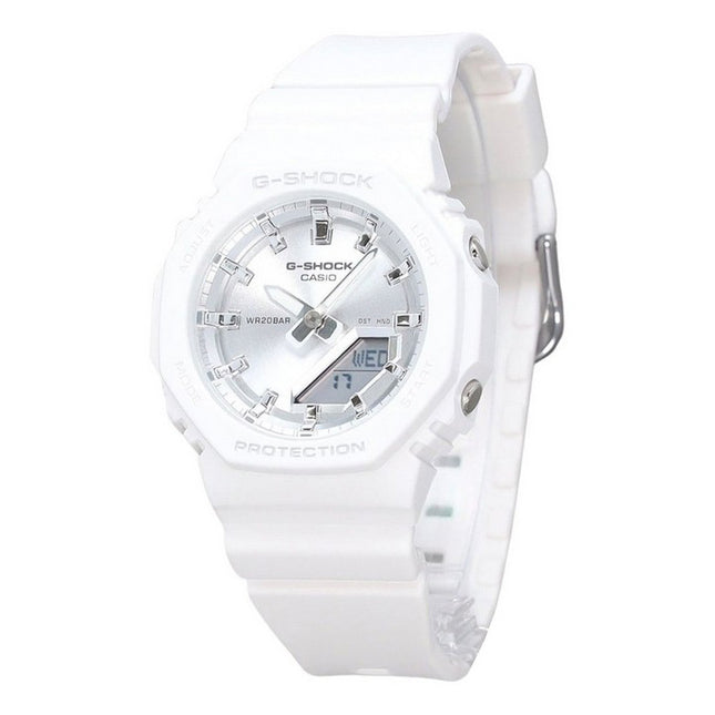 Casio G-Shock Analog Digital White Resin Bio Based Strap Silver Dial Quartz GMA-P2100VA-7A 200M Womens Watch
