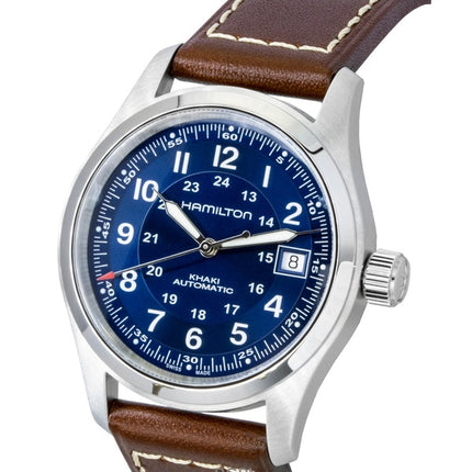 Hamilton Khaki Field Leather Strap Blue Dial Automatic H70455540 100M Men's Watch