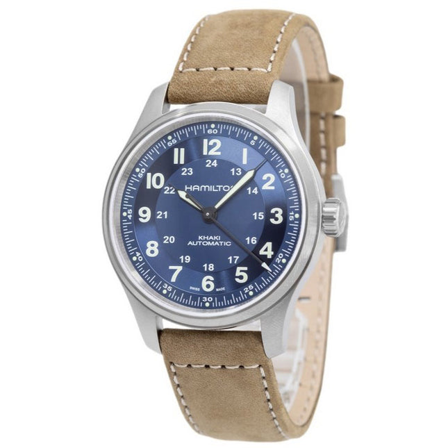 Hamilton Khaki Field Titanium Leather Strap Blue Dial Automatic H70545540 100M Men's Watch