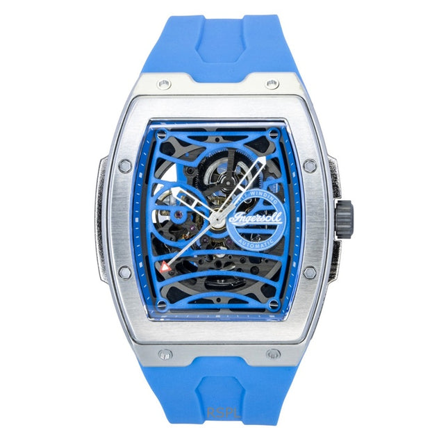 Ingersoll The Challenger Polyurethane Strap Blue Skeleton Dial Automatic I12308 Men's Watch