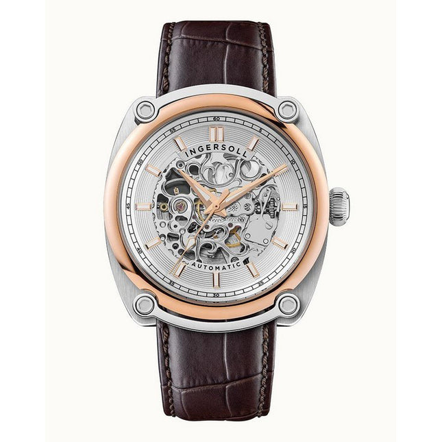 Ingersoll The Michigan Brown Leather Strap White Skeleton Dial Automatic I13302 Men's Watch