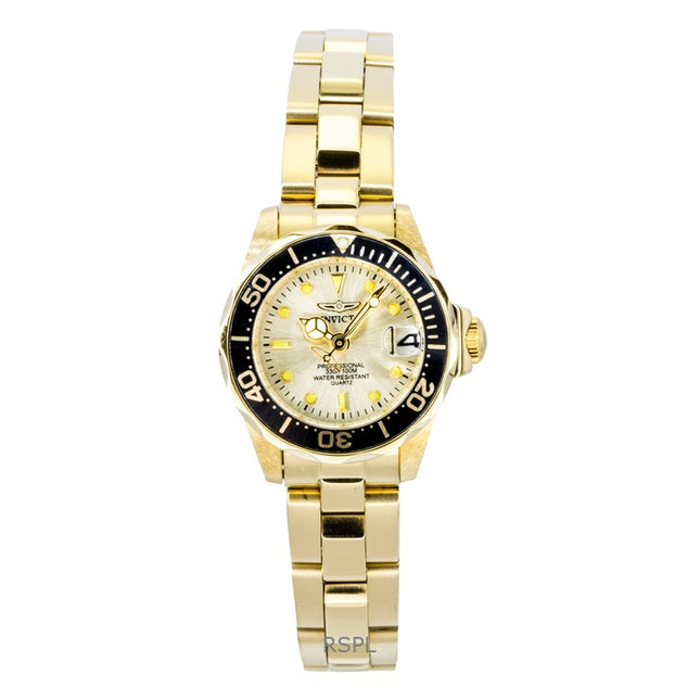 Invicta Pro Diver Gold Tone Stainless Steel Champagne Dial Quartz Diver's 17038 200M Women's Watch